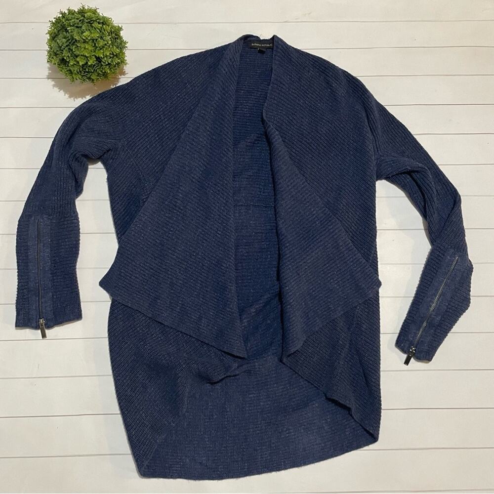 Banana Republic Blue 100% Cotton Ribbed Knit Waterfall‎ Cardigan Sweater Small